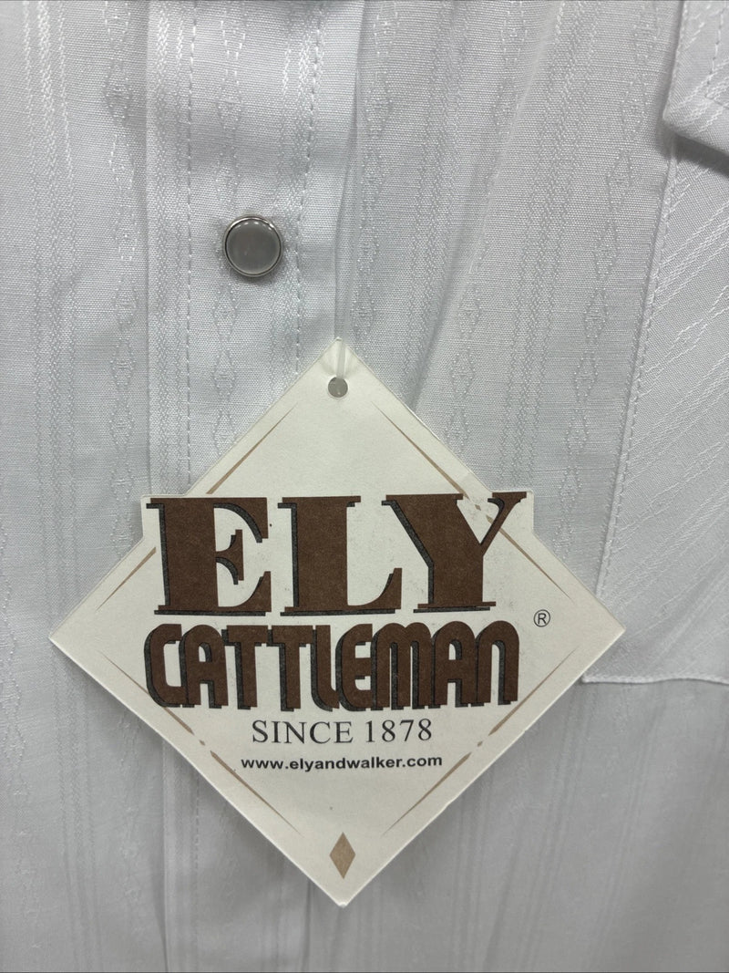 New Men’s ELY Cattleman White Long Sleeve Stripe Pearl Snap 2XL F-58