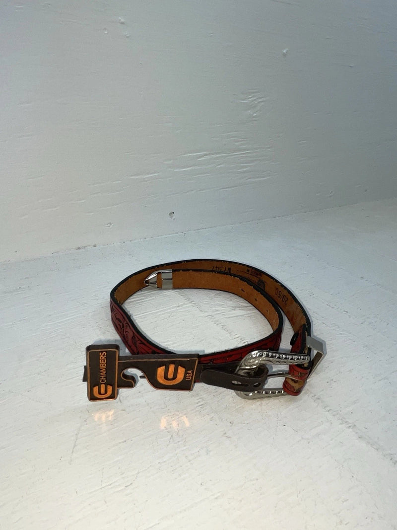 New Red Genuine Leather Chambers Tooled 20” Belt #WY347 NN-52