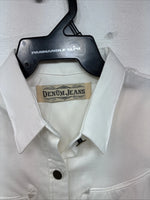 New Women’s Denim Jeans White Short Sleeve Button Up Large MM-136