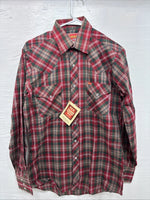 New Men’s ELY Plains Red Plaid Long Sleeve Pearl Snap 15 X 34 Medium AA-79 