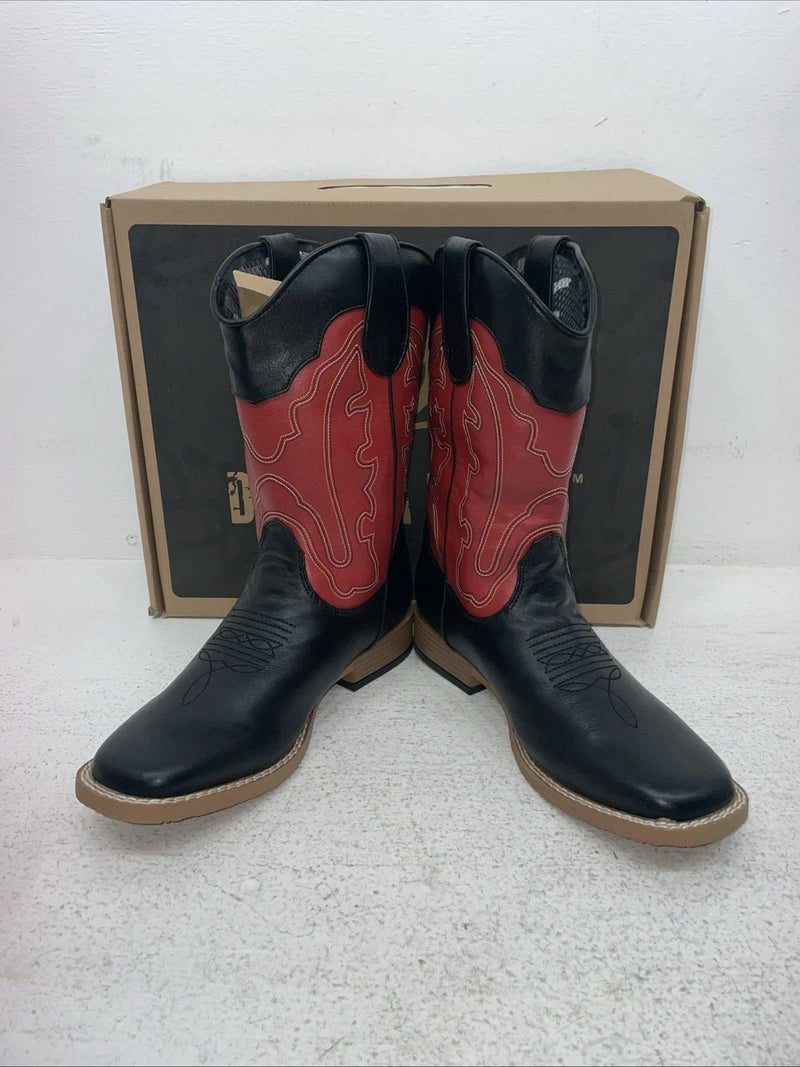 New Youth Black DBL Barrel Cowboy Boots. 4472001 6. 2-107