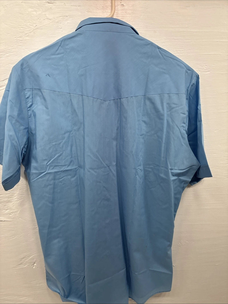 New Men’s ELY Cattleman Simple Blue Short Sleeve Pearl Snap 16 Large A-31