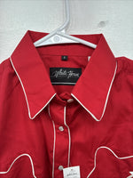 New Women’s White Horse Red Design Long Sleeve Pearl Snap Size Large YY-17