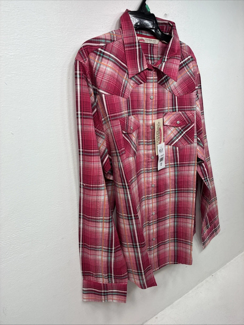 New Women’s Cumberland Pink Plaid Long Sleeve Pearl Snap XL II-14