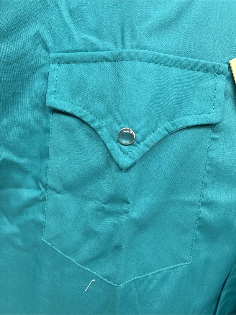 New Men’s ELY Cattleman Teal Short Sleeve Pearl Snap 16 Large CC-24