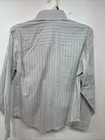 New Women’s White Horse Gray Stripe Long Sleeve Pearl Snap Small DD-117