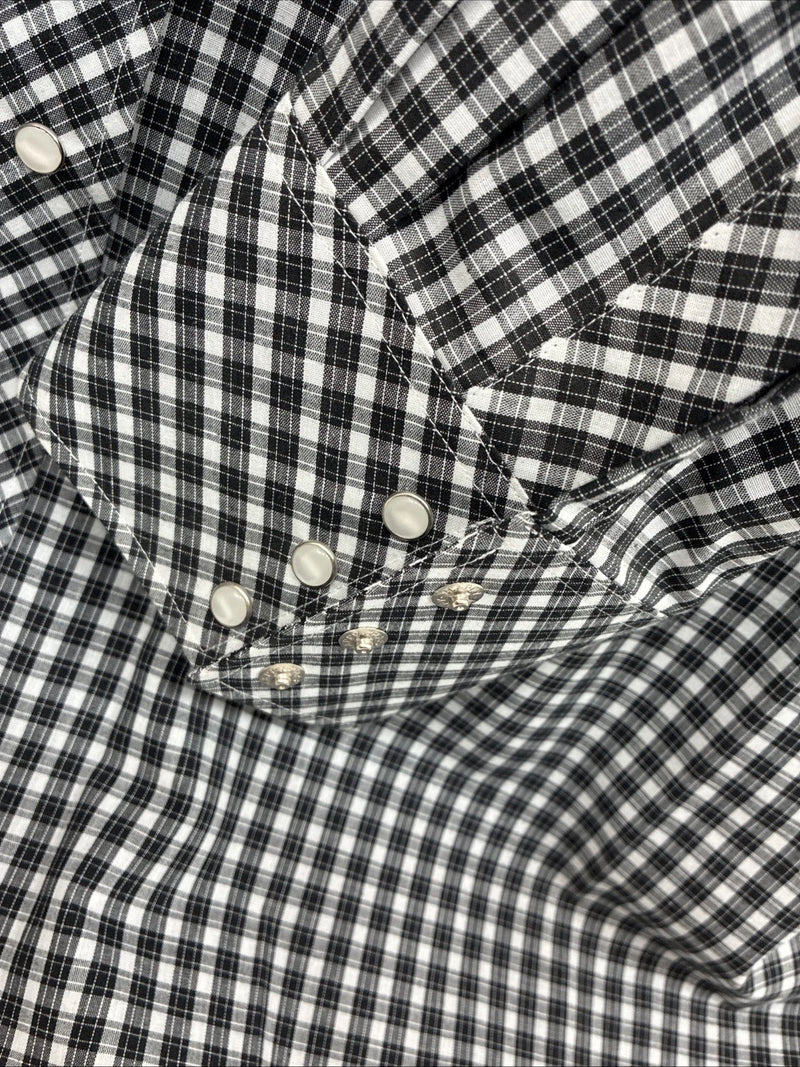 New Men’s White Horse Black White Checkered Long Sleeve Pearl Snap 3XL E-59