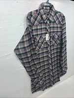 New Men’s White Horse Brown Blue Plaid Long Sleeve Pearl Snap Large V-102