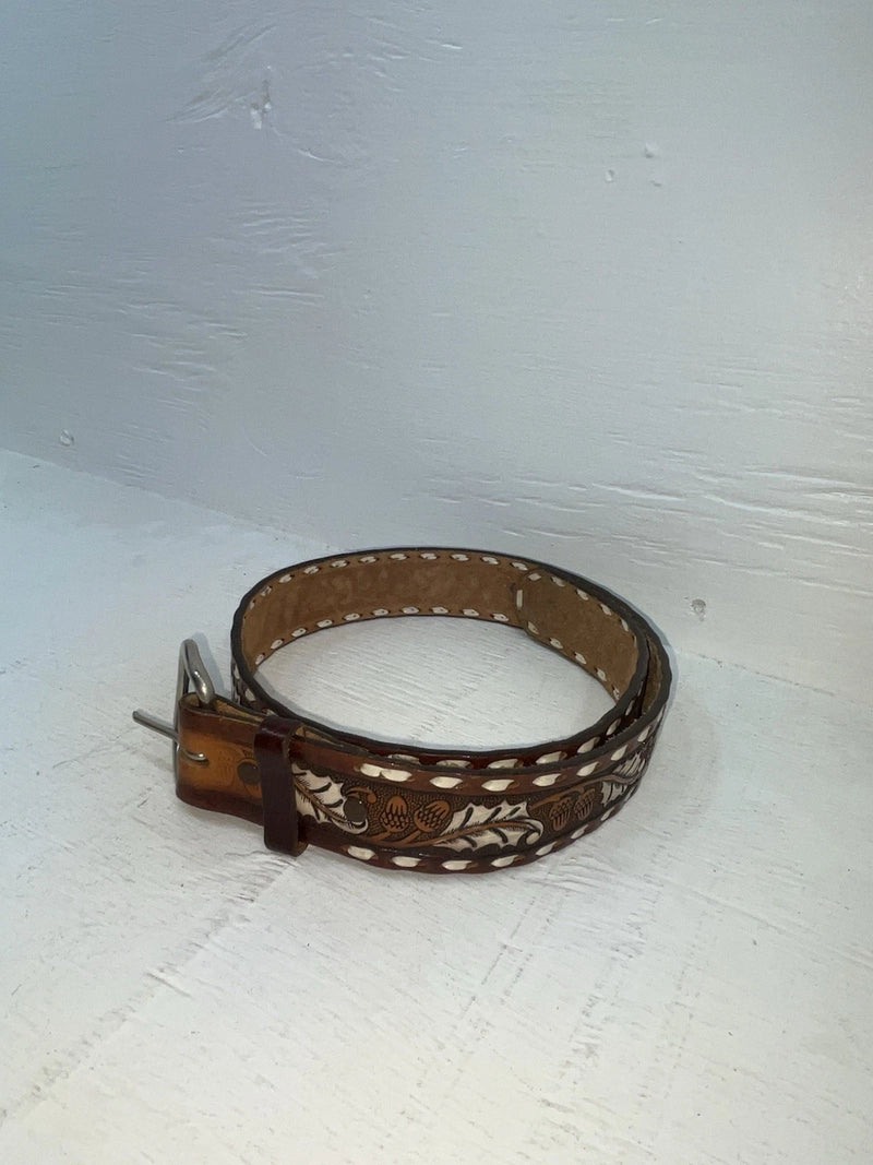 New Brown Genuine Leather Tooled And Weaved 30” Belt #18071 NN-24