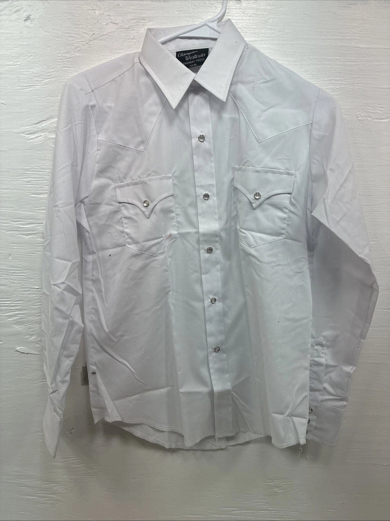 New Kids Champion Western White Long Sleeve Pearl Snap Size 16 CC-117