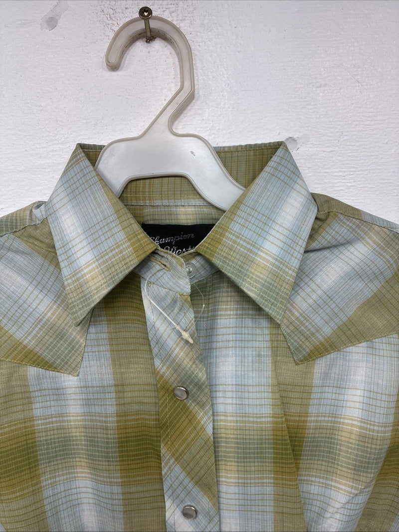 New Women’s Champion Western Green Plaid Long Sleeve Pearl Snap Size 10 KK-89