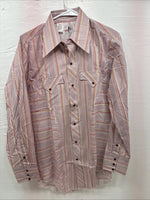 New Men’s Tem Tex Pink Stripe Long Sleeve Pearl Snap 15 Medium X-44