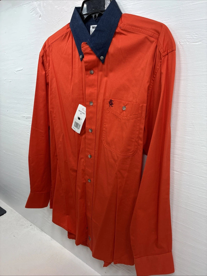 New Men’s Wrangler PBR Orange Long Sleeve Button Up Medium K-41