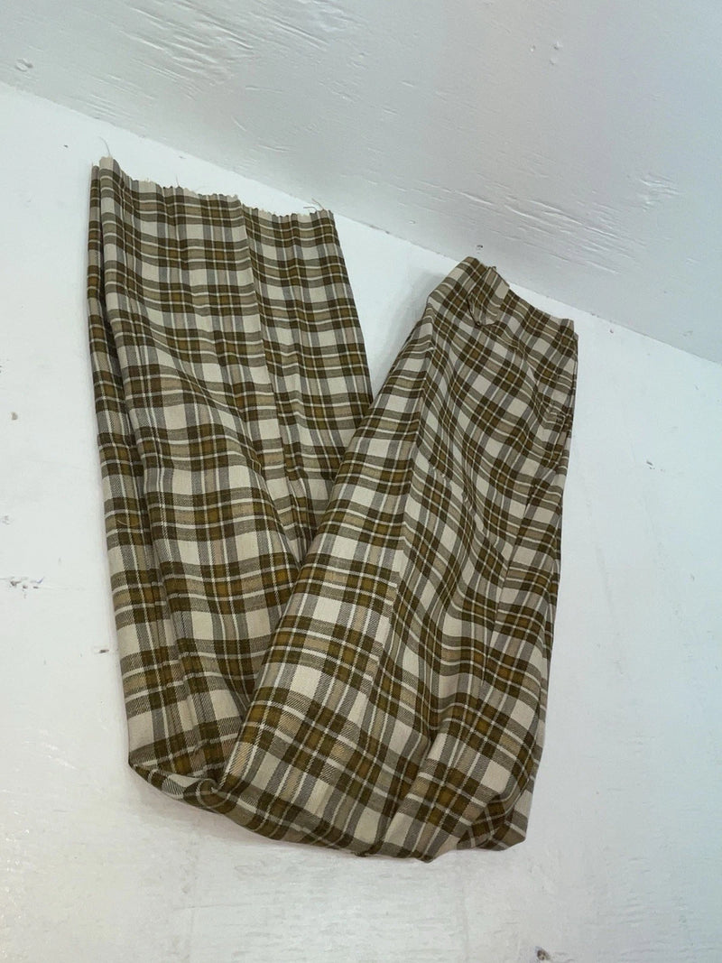 New Vintage Brown Plaid Ranch Polyester Pants SS-92