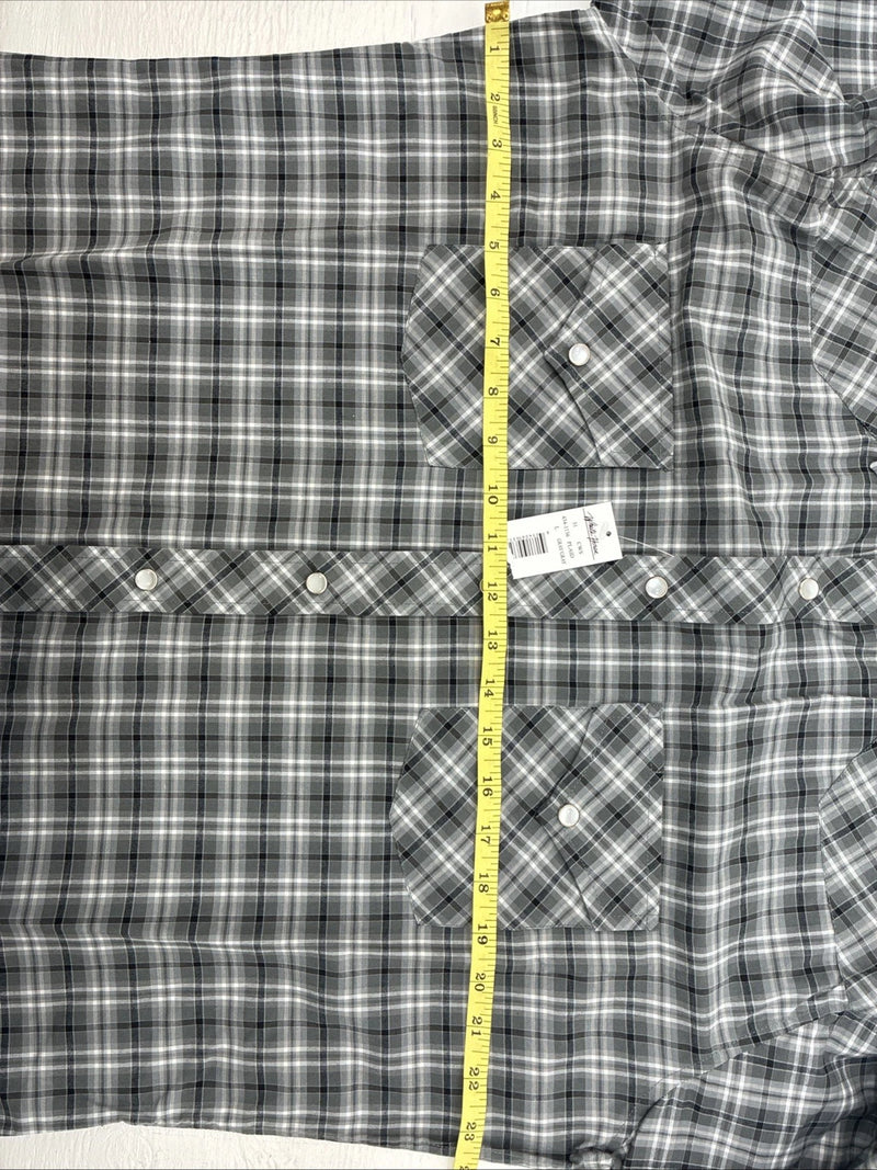New Men’s White Horse Gray White Plaid Short Sleeve Pearl Snap Large X-39