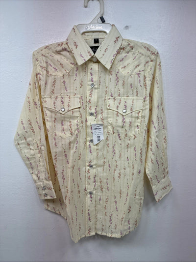 New Kids White Horse Floral Long Sleeve Pearl Snap Medium MM-5