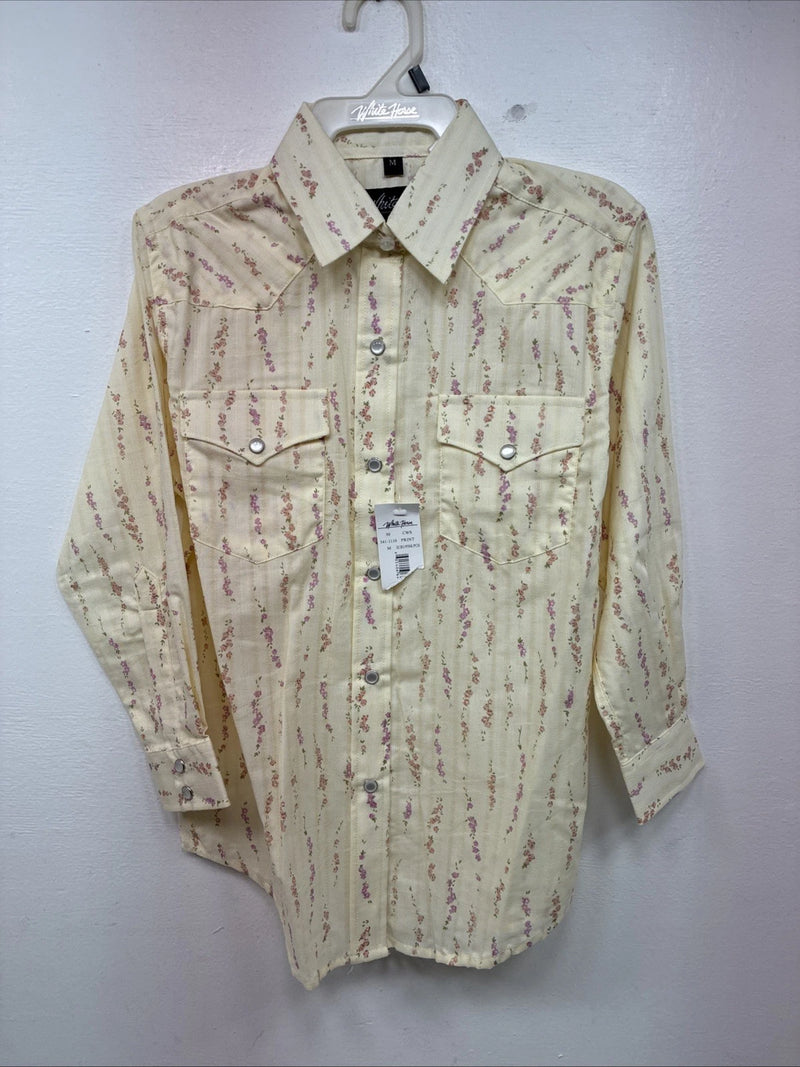 New Kids White Horse Floral Long Sleeve Pearl Snap Medium MM-5