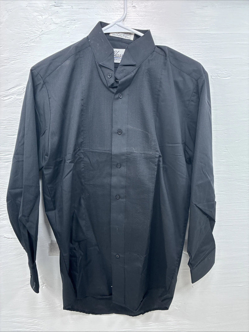 New Classix Black Long Sleeve Button Up English Shirt 14-14.5 Small X-98
