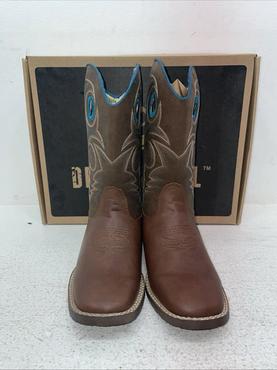 New Youth Brown DBL Barrel Cowboy Boots. 4476232 4.5 4 1/2. 2-101