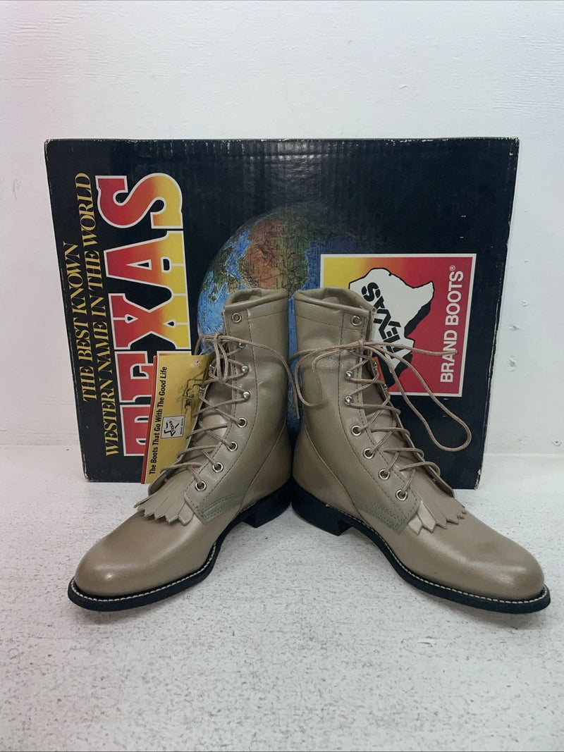 New Youth Tan Lace Up Texas Brand Cowboy Boots. 4498 5.5 5 1/2 M. 22-117