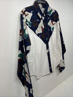 New Men’s Cowboy Threads Blue White Design Long Sleeve Button Up Small DD-101