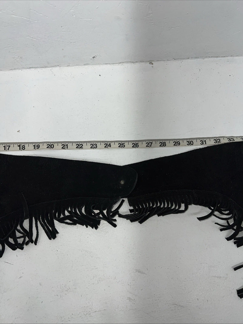 NOS Black Show Chaps With Fringe Adjustable Waist 44” N-50