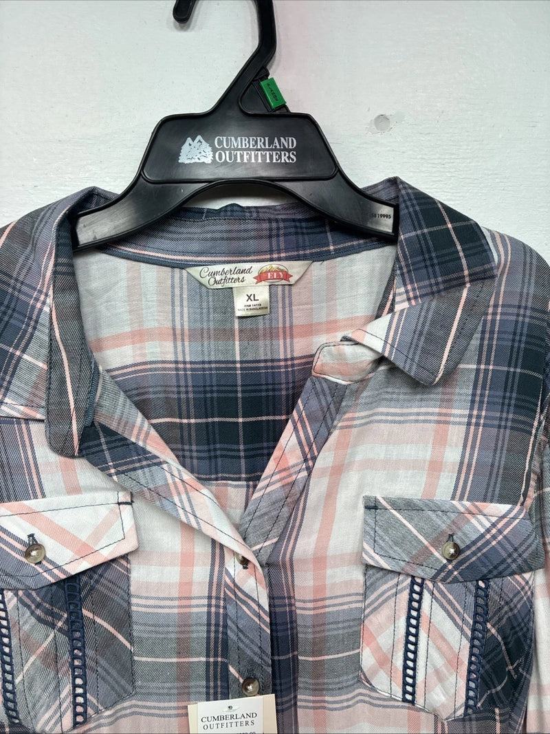 New Women’s Cumberland Pink Purple Plaid Long Sleeve Button Up XL GG-85