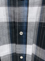 New Emma ELY Cattleman Blue Gray Plaid Long Sleeve Pearl Snap Large AA-16