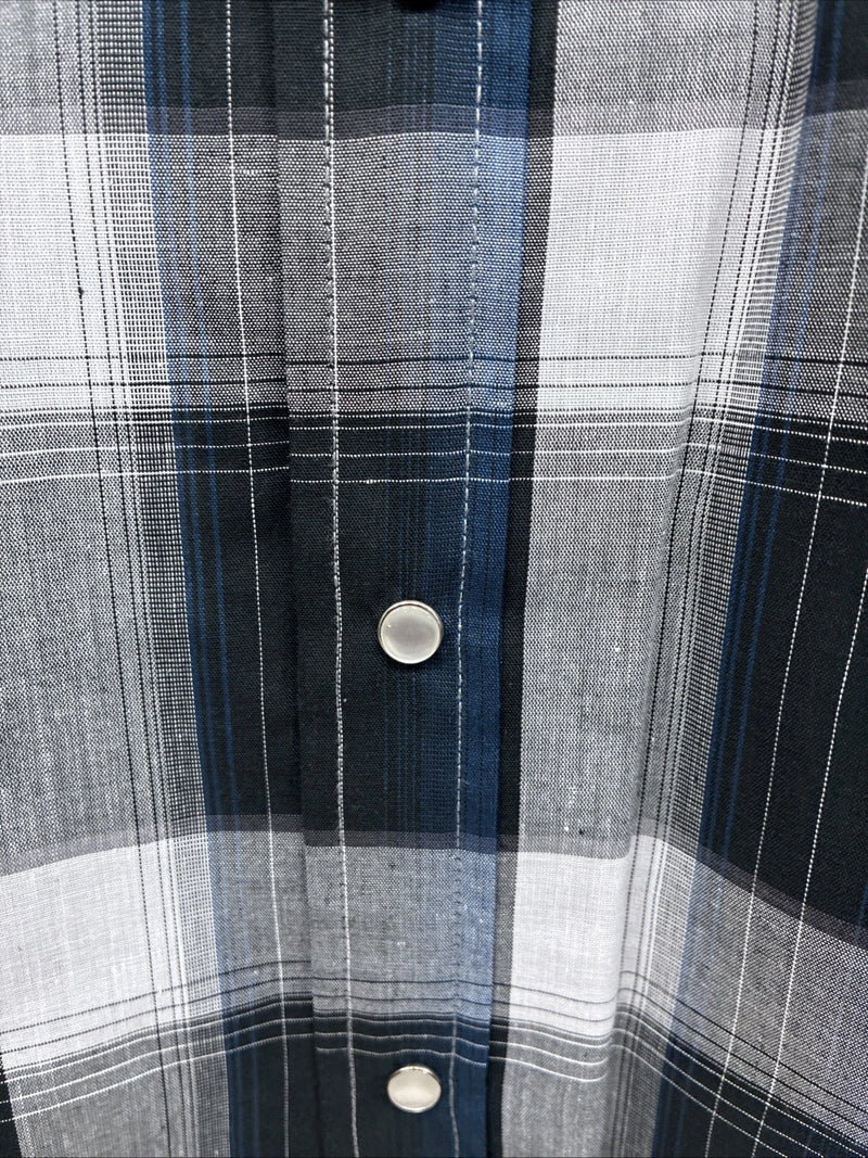 New Emma ELY Cattleman Blue Gray Plaid Long Sleeve Pearl Snap Large AA-16