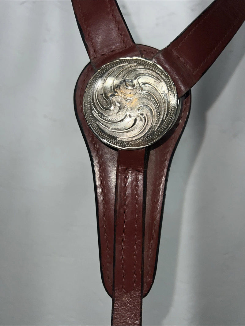 New Dark Oil Brown Genuine Leather Breatcollar With Metal Chest Piece Y-27