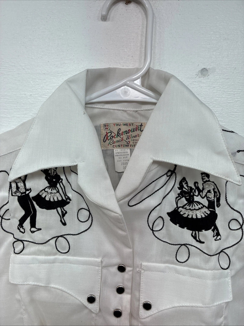 New Women’s Rockmount White Designed Short Sleeve Pearl Snap Size 32 LL-75