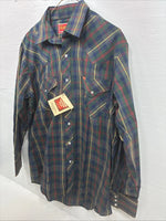 New Men’s ELY Plains Green Plaid Long Sleeve Pearl Snap 16.5 X 34 Large AA-43