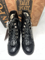 New Infant Black Ostrich Print Lace Up Dan Post Cowboy Boots. 6 D. 24-4
