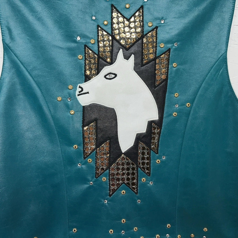 New Women’s 1849 Authentic Ranchwear Blue Horse Show Vest XS L-600