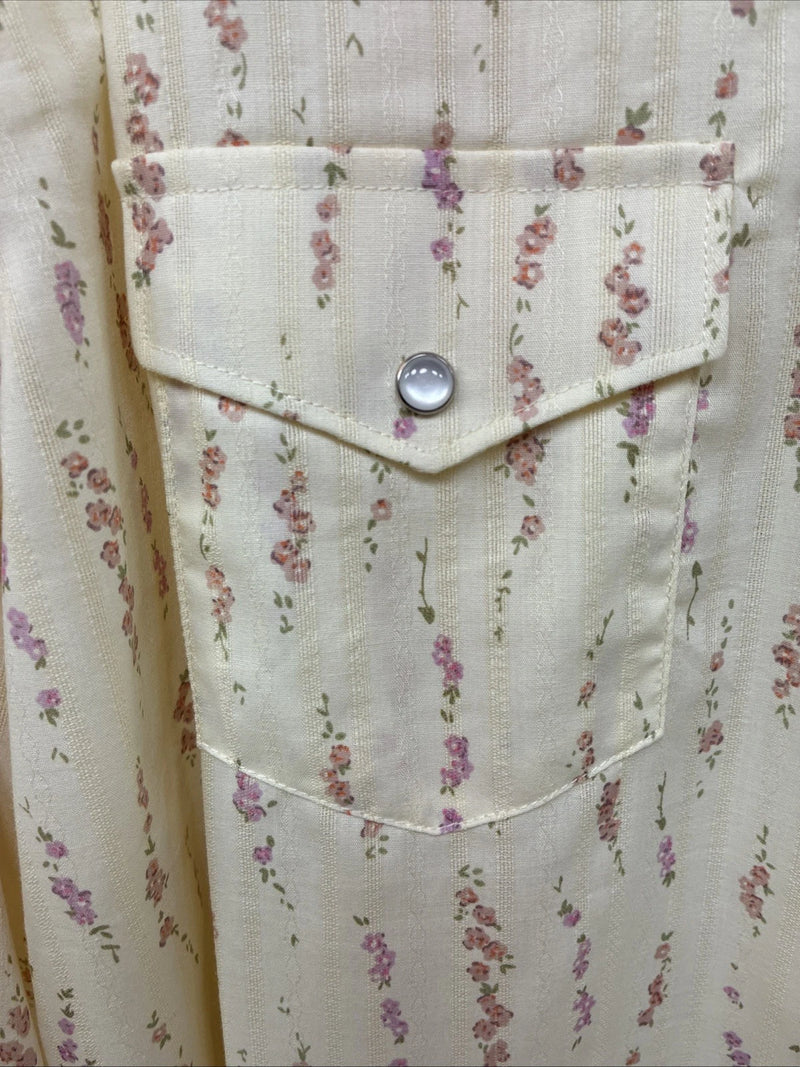 New Women’s White Horse Yellow Floral Long Sleeve Pearl Snap Size XXL YY-47