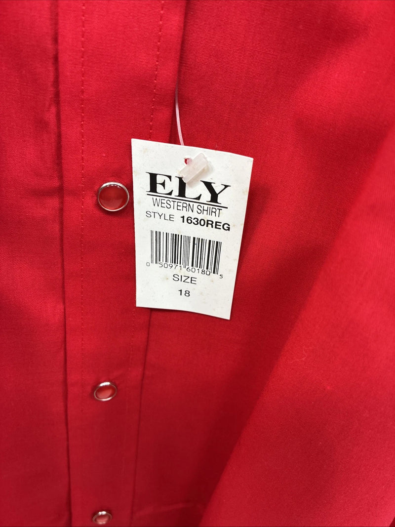 New Men’s ELY Cattleman Red Short Sleeve Pearl Snap 2XL 18 E-45