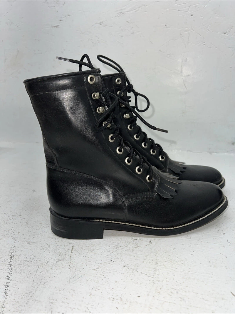 New Women’s Black Lace Up Acme Cowboy Boots. 4800 7 M. 18-110