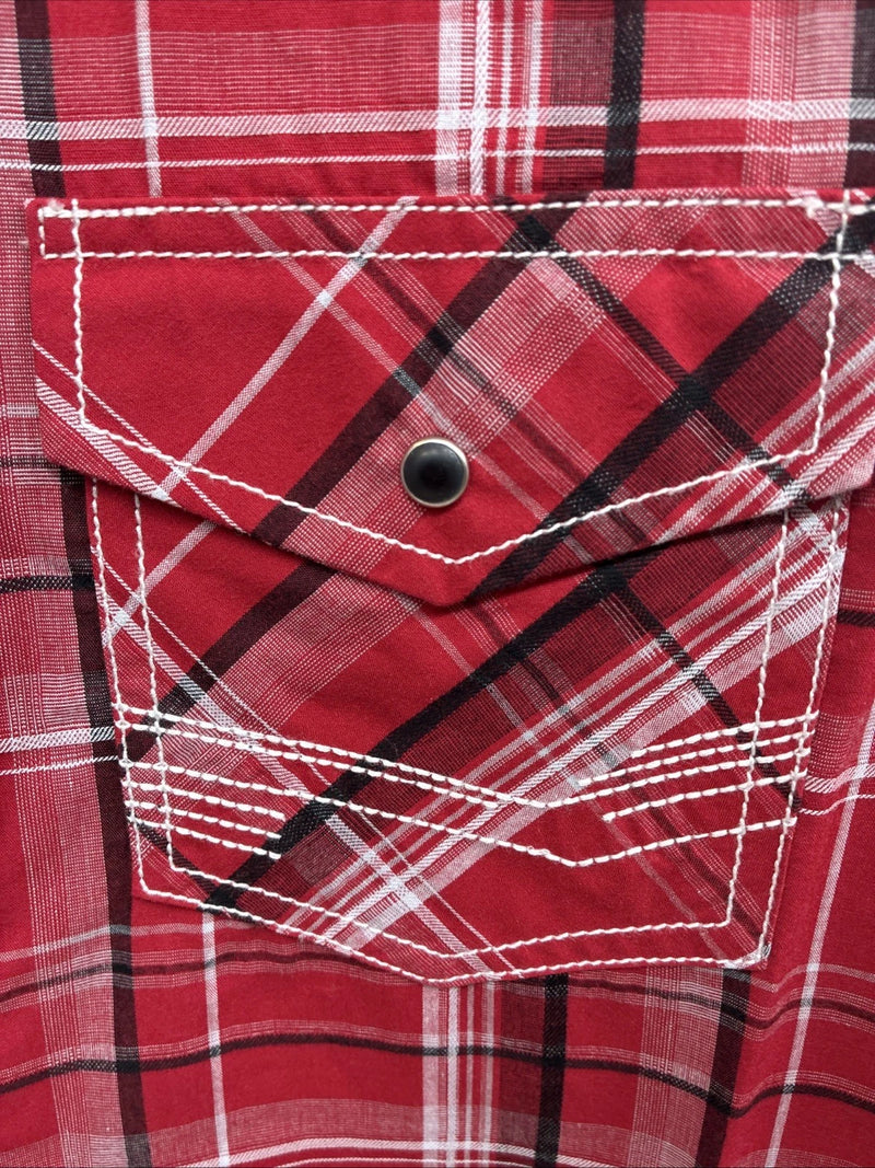 New Men’s ELY 1878 Red Plaid Short Sleeve Pearl Snap XL M-48