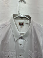 New Men’s ELY Cattleman White Simple Short Sleeve Pearl Snap 18.5 2XL F-83