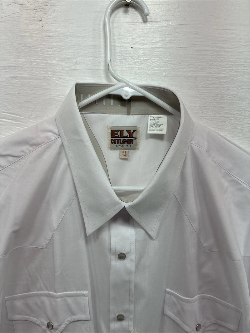 New Men’s ELY Cattleman White Simple Short Sleeve Pearl Snap 18.5 2XL F-83