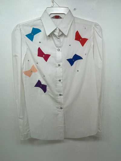 New Women’s White And Colored H Bar C Long Sleeve Button Up Shirt M 3B-87