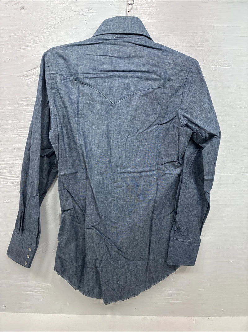 New Men’s Champion Western Blue Jean Long Sleeve Pearl Snap 14 Small AA-1