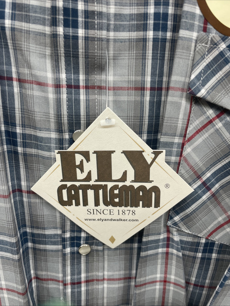 New Men’s ELY Cattleman Blue Gray Long Sleeve Pearl Snap 3XL E-35 