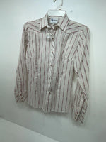 New Women’s White Striped DR Westerns Long Sleeve Button Up Shirt 3B-86