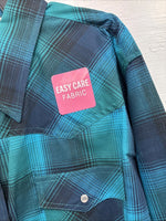 New Women’s Cumberland Blue Plaid Long Sleeve Pearl Snap 3XL Plus DD-15