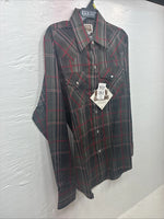 New Kids ELY Cattleman Green Red Plaid Long Sleeve Pearl Snap Large DD-30