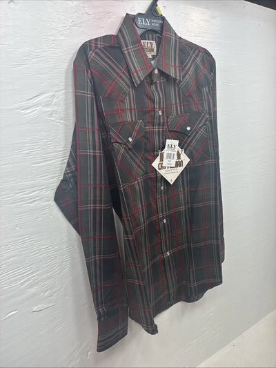 New Kids ELY Cattleman Green Red Plaid Long Sleeve Pearl Snap Large DD-30