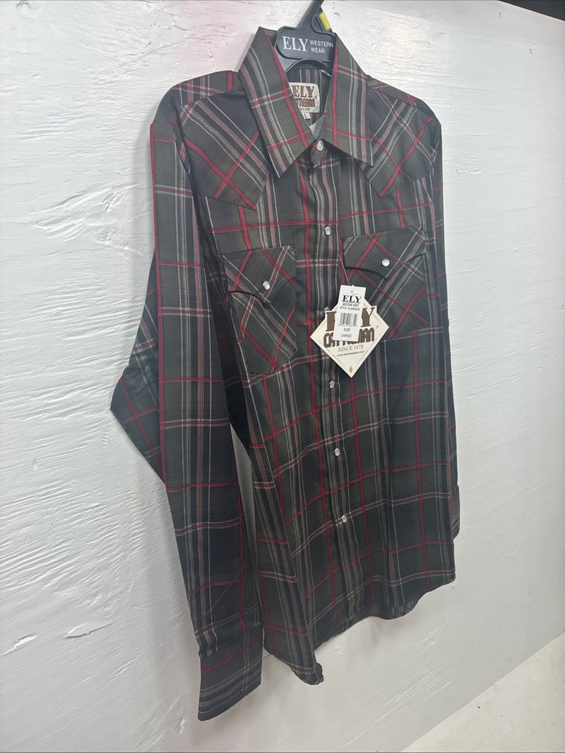 New Kids ELY Cattleman Green Red Plaid Long Sleeve Pearl Snap Large DD-30