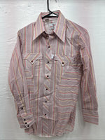 New Men’s Tem Tex Pink Multicolor Stripe Long Sleeve Pearl Snap 14.5 Small M-99