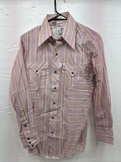 New Men’s Tem Tex Pink Multicolor Stripe Long Sleeve Pearl Snap 14.5 Small M-99
